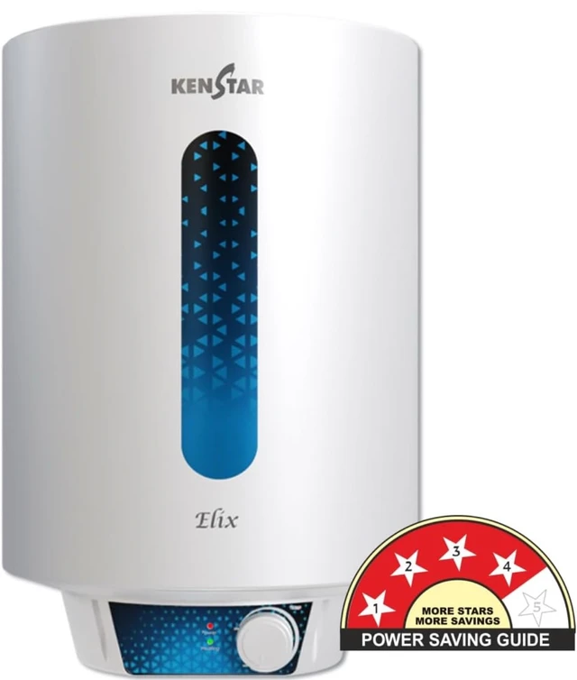 KENSTAR Kenstar ELIX 15L Vertical Storage Water Heater for Home| 4-Star Rated Geyser| Multiple Safety Systems with Advanced 3 Level Safety| White - White