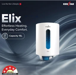 KENSTAR Kenstar ELIX 15L Vertical Storage Water Heater for Home| 4-Star Rated Geyser| Multiple Safety Systems with Advanced 3 Level Safety| White - White