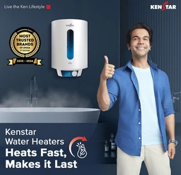KENSTAR Kenstar ELIX 15L Vertical Storage Water Heater for Home| 4-Star Rated Geyser| Multiple Safety Systems with Advanced 3 Level Safety| White - White