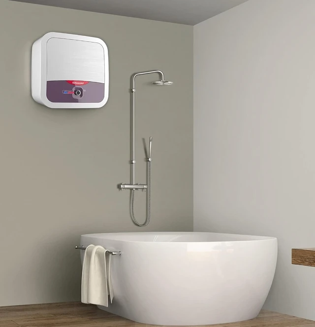 RACOLD Racold Omnis Pro 10L Vertical 5 Star Storage Wall Mount Water Heater(Geyser)With Free Standard Installation&Pipes|Extra Durability With Titanium Enamelled Coating|Shower Ready Indicator|Children Care