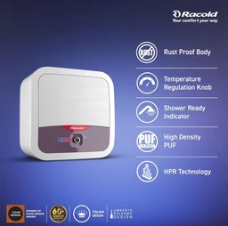RACOLD Racold Omnis Pro 10L Vertical 5 Star Storage Wall Mount Water Heater(Geyser)With Free Standard Installation&Pipes|Extra Durability With Titanium Enamelled Coating|Shower Ready Indicator|Children Care
