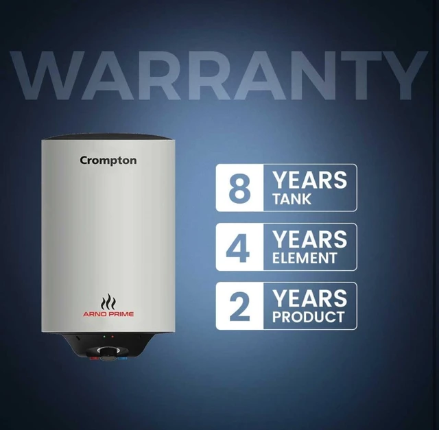 Arno prime Crompton Arno Prime 10-L Geyser |Anti-Scale Technology |5 Star Energy Efficient Storage Water Heater |Advanced 3 Level Safety |Suitable for High Rise Buildings |8 Year Tank & 4 Year Element Warranty - Silver
