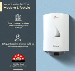 Supremo RR Signature Supremo 10L Star Rated Storage Water Heater for Home | Glass Line Tank Geyser | 8 Bar, Suitable for High Rise |Thermal Cutout |Safety Valve 2 Yr Warranty on Product & 6 Yr on Tank by RR - White