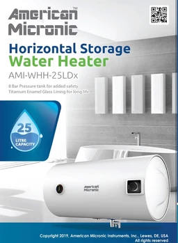 AMERICAN MICRONIC® 25 L Horizontal Water Heater | 8 Bar Pressure | Titanium Glass Lined Seamless Steel Tank | Variable Temperature Control | Magnesium Anode | BEE 4 Star | AMI-WHH-25LDx (White)
- White