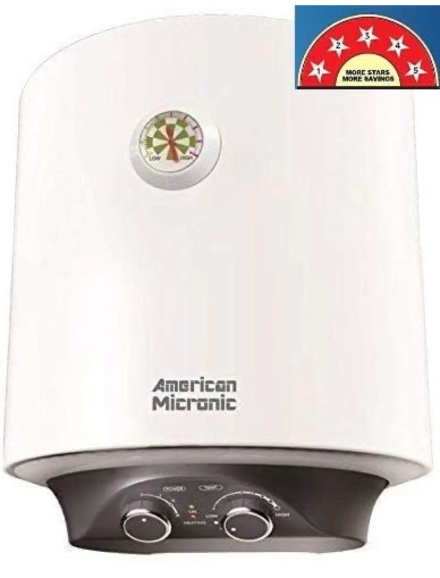 American Microns AMERICAN MICRONIC®-Water Heater, 15 Litre, 8 Bar Pressure, Titanium Glass Lined Seemless Steel Tank, 3 Power modes (800W 1200W 2000W), Magnesium Anode, BEE 5 Star (White)-AMI-WHM3-15LDx - White