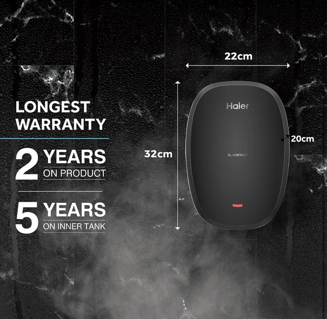 HAIER Haier BlackVolt Instant Water Heater 3 Litre with 3kW | Fast Heating | Copper Heating Element | 6.5 Bar Pressure | Instant Geyser for Kitchen & Bathroom | 5-Year Tank Warranty | EI3V-BLACKVOLT - Black