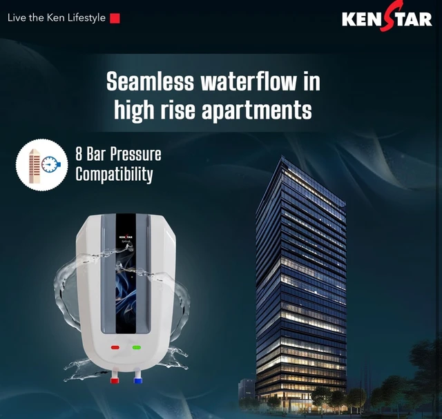Kenstar Splash 5.9 L with Free Pipe |3000-Watts Powerful Heating | Electric Instant Water Heater (Geyser) |High Grade SS Tank with Advanced 4 Level Safety| Rust-Proof| White & Grey| - White