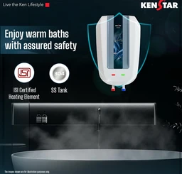 Kenstar Splash 5.9 L with Free Pipe |3000-Watts Powerful Heating | Electric Instant Water Heater (Geyser) |High Grade SS Tank with Advanced 4 Level Safety| Rust-Proof| White & Grey| - White