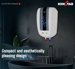 Kenstar Splash 5.9 L with Free Pipe |3000-Watts Powerful Heating | Electric Instant Water Heater (Geyser) |High Grade SS Tank with Advanced 4 Level Safety| Rust-Proof| White & Grey| - White