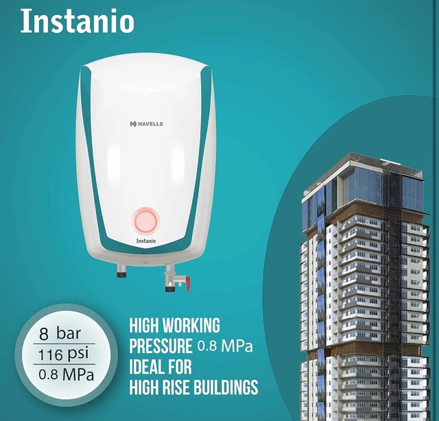 Havells Instanio 10L Storage Water Heater(Geyser)|Faster Heating|Safer to use|Saves electricity|Engineered for Hard Water|Color Changing LED Indicator|Anti Rust Tank|Mcoloy Heating Element (2000W) - White