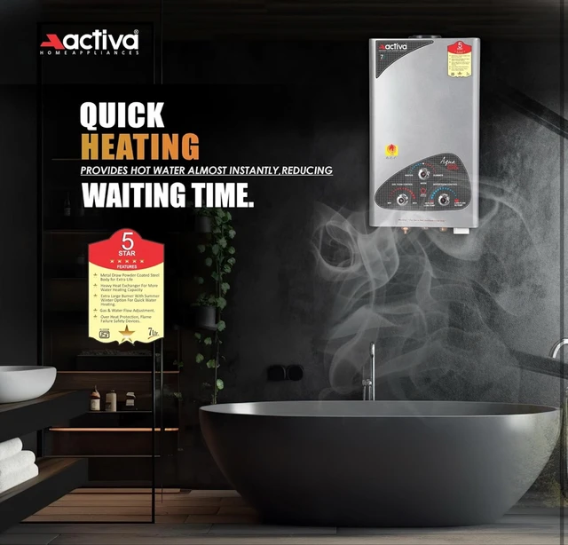 ACTIVA 6L Instant Gas Water Heater | Advanced Multilayered Safety | ISI Certified Gas Geyser | 5 Star Energy Saving | Auto Cut Off | Anti Rust Body | Fast Heating for Bathroom Use
11%
off