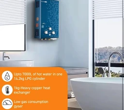 Blue BLOWHOT 6 Litres Gas Geyser, Auto CUT-OFF LPG Gas Water Heater Geyser, Low Gas Consumption, 1 Year General Warranty and 2 Years Warranty On Heat Exchanger (ISI Marked) (Green Star) Blue