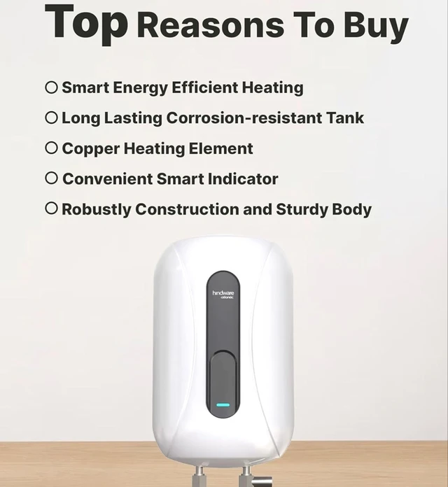 HINDWARE SMART Hindware Smart Appliances IMMEDIO x 5.5L Instant Water Geyser | High Grade Stainless-Steel Tank | I-Thermostat Feature & Pressure Release Valve (White & Black)
52%
off
- White