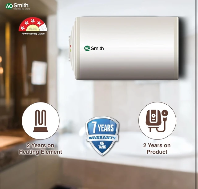 A O Smith AO Smith Horizontal Geyser 25 Litre (Right)| Storage Water Geyser With Glass Coated Heating Element | Durable Metal Body | Warranty: 7 Yr Tank, 2 Yr Comprehensive | HAS-X1-025-RHS | BEE Rating 4 Star - White