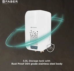 Faber Zippy Instant Geyser 5.9 Litre| 3000W | Free Pipe & Installation | Energy Efficient |5Yr Tank, 3Yr Heating Element 2 Yr Product Warranty by Faber| Suitable for Kitchen & Bathroom | FWG Zippy 5.9 - White