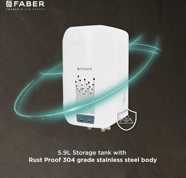 Faber Zippy Instant Geyser 5.9 Litre| 3000W | Free Pipe & Installation | Energy Efficient |5Yr Tank, 3Yr Heating Element 2 Yr Product Warranty by Faber| Suitable for Kitchen & Bathroom | FWG Zippy 5.9 - White