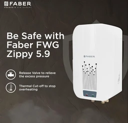 Faber Zippy Instant Geyser 5.9 Litre| 3000W | Free Pipe & Installation | Energy Efficient |5Yr Tank, 3Yr Heating Element 2 Yr Product Warranty by Faber| Suitable for Kitchen & Bathroom | FWG Zippy 5.9 - White