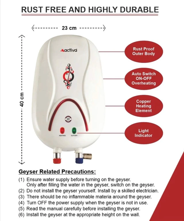 ACTIVA 3 LTR Instant 3 KVA Special Anti Rust Coated Tank Geyser with Full ABS Body with 5 Year Warranty HOTMAK (Ivory) Combo Pack of 2 - White