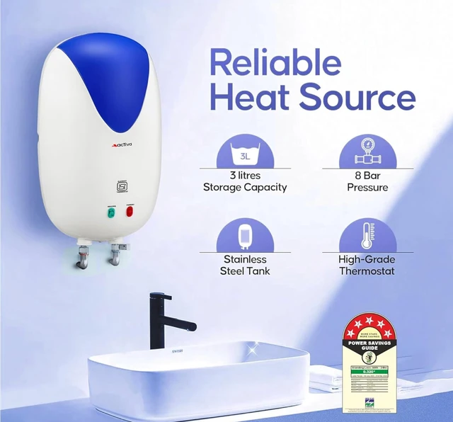 ACTIVA Activa Instant 3 Kva Special Anti Rust Coated Tank Geyser With Full Abs Body With 5 Year Warranty Premium (1 Ltr + 3 Ltr Combo Pack) White - Wall - White
