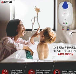 Activa ACTIVA 1 Ltr Instant 3 Kva Special Anti Rust Coated Tank Wall Mounted Geyser With Full Abs Body With 5 Year Warranty Premium - White