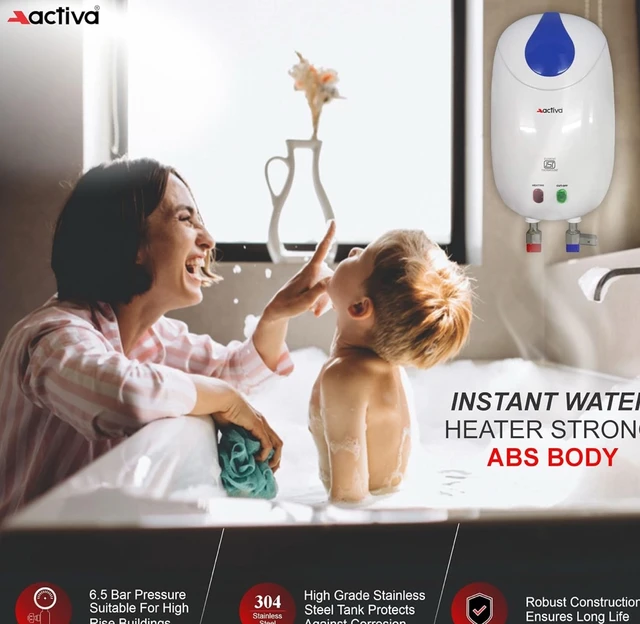 Activa ACTIVA 1 Ltr Instant 3 Kva Special Anti Rust Coated Tank Wall Mounted Geyser With Full Abs Body With 5 Year Warranty Premium - White