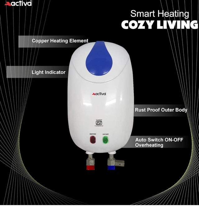 Activa ACTIVA 1 Ltr Instant 3 Kva Special Anti Rust Coated Tank Wall Mounted Geyser With Full Abs Body With 5 Year Warranty Premium - White