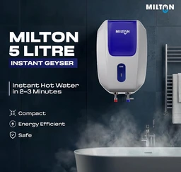 Milton 5 Litre Instant Water Geyser | Powerful 3000W Electric Geyser for Bathroom & Kitchen | Advanced Safety | Compact SS304 Tank | 2 Year Product Warranty & 5 Year Tank Warranty | Blue