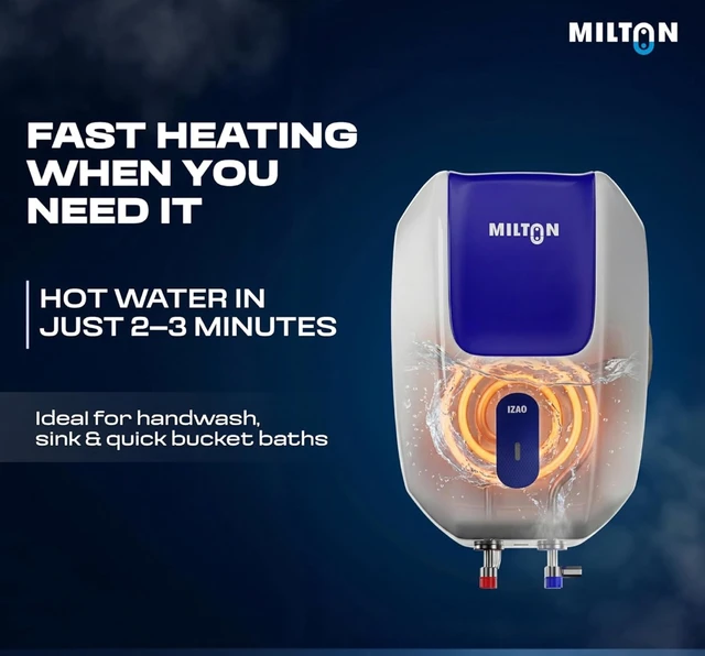 Milton 5 Litre Instant Water Geyser | Powerful 3000W Electric Geyser for Bathroom & Kitchen | Advanced Safety | Compact SS304 Tank | 2 Year Product Warranty & 5 Year Tank Warranty | Blue