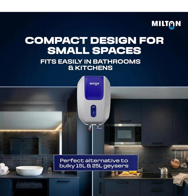 Milton 5 Litre Instant Water Geyser | Powerful 3000W Electric Geyser for Bathroom & Kitchen | Advanced Safety | Compact SS304 Tank | 2 Year Product Warranty & 5 Year Tank Warranty | Blue