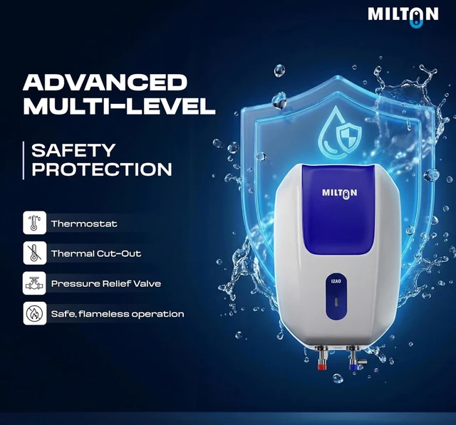 Milton 5 Litre Instant Water Geyser | Powerful 3000W Electric Geyser for Bathroom & Kitchen | Advanced Safety | Compact SS304 Tank | 2 Year Product Warranty & 5 Year Tank Warranty | Blue