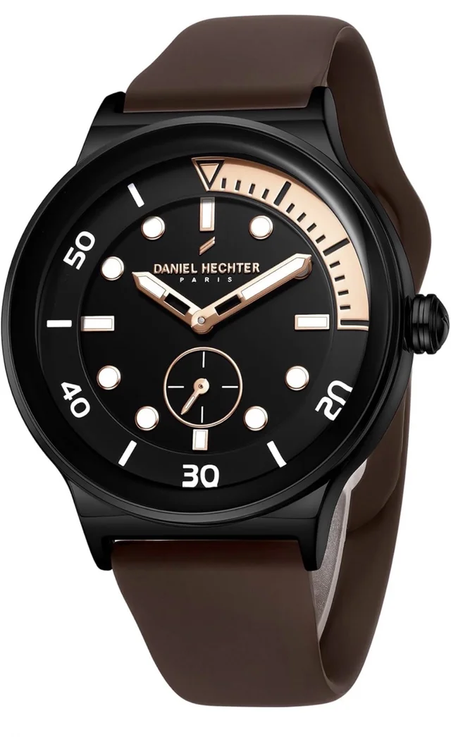 Daniel Hechter Paris Auber Collection Analog Quartz Watch for Men with Round Gloss Dial, Small Seconds Sub-Dial & Silicone Strap