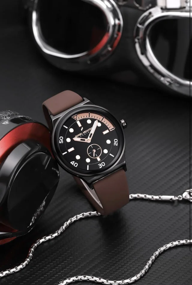 Daniel Hechter Paris Auber Collection Analog Quartz Watch for Men with Round Gloss Dial, Small Seconds Sub-Dial & Silicone Strap