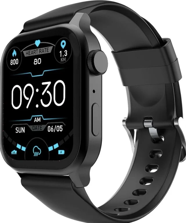 QFire‑Boltt Rise Smart Watch 1.85″ HD Display with Bluetooth Calling, AI Voice Assistant, Rotating Crown, SpO2 & Heart Rate Monitor, 120+ Sports Modes,IP67 Waterproof Smart Watch for Men & Women - Grey - Black