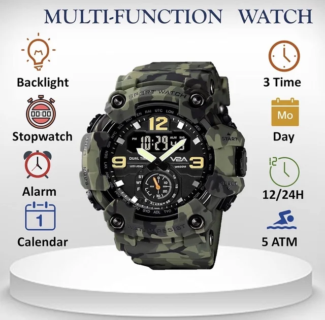 V2A Analogue - Digital Men's Watch (Green Dial Green Colored