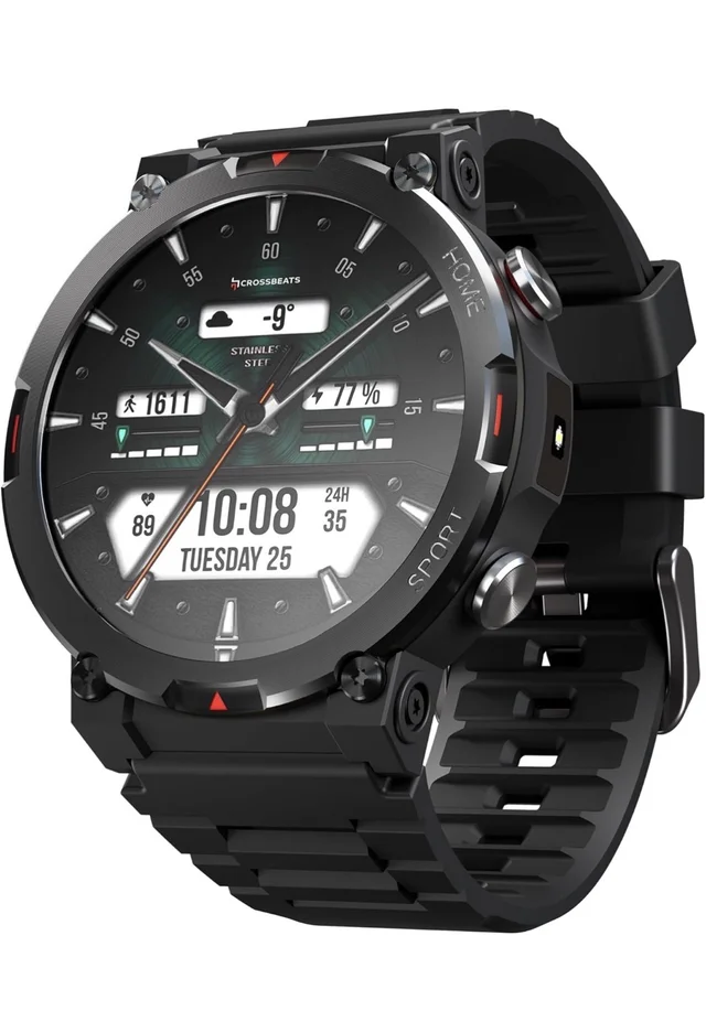 CrossBeats Everest 2.0 | Latest 2026 Smart Watch for man | 1.43" AMOLED Always ON Display Bluetooth Calling Rugged Outdoor Smartwatch | Upto 15 Days Battery Life 100+ Sports Mode Flash Light (Black) - Black
