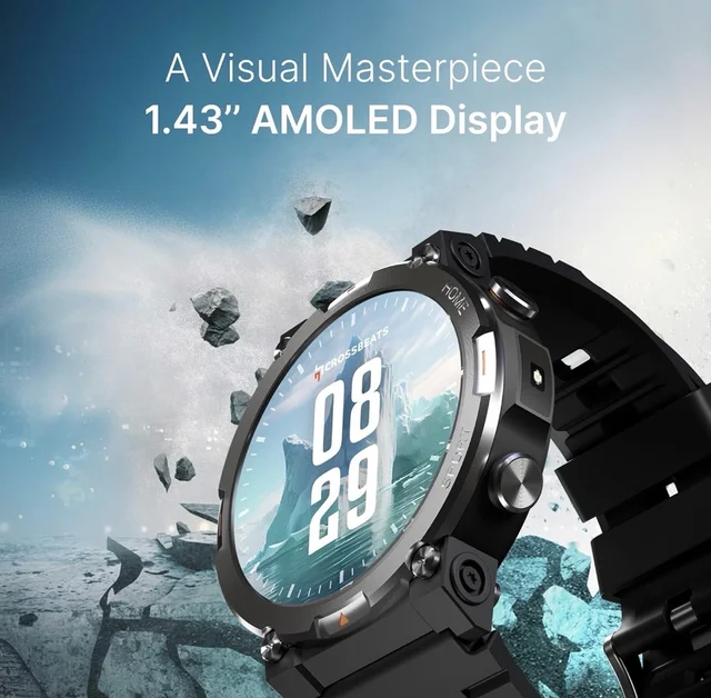 CrossBeats Everest 2.0 | Latest 2026 Smart Watch for man | 1.43" AMOLED Always ON Display Bluetooth Calling Rugged Outdoor Smartwatch | Upto 15 Days Battery Life 100+ Sports Mode Flash Light (Black) - Black