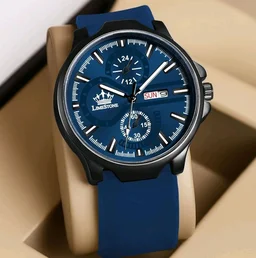 LIMESTONE Men’s Analog Quartz Watch with Day & Date Display, Leather/Silicone Strap – Casual & Formal Wrist Watch for Men - Cornflower Blue