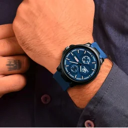 LIMESTONE Men’s Analog Quartz Watch with Day & Date Display, Leather/Silicone Strap – Casual & Formal Wrist Watch for Men - Cornflower Blue