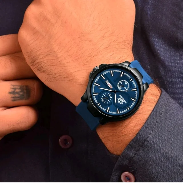 LIMESTONE Men’s Analog Quartz Watch with Day & Date Display, Leather/Silicone Strap – Casual & Formal Wrist Watch for Men - Cornflower Blue