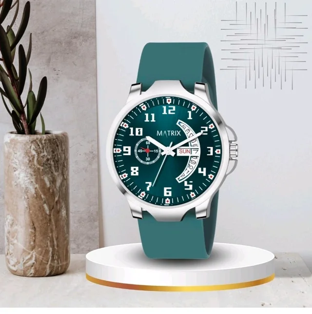 Matrix Classic 2.0 Day & Date Analog Watch with Softest Silicone Strap for Men & Boys (Teal)