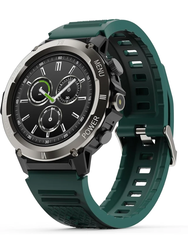 GOBOULT Newly Launched Tuff Hawk Smart Watch 1.39'' HD Display, BT Calling, Working Crown, 150+Watchfaces, 450 Nits Brightness, AI Voice Assistant, SpO2 Monitoring (Green) (Green) - Pine Green