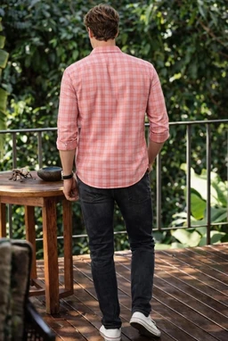Louis Philippe Men's Slim Fit Premium Cotton Easy Care, Soft Handfeel Full Sleeve Checks Casual Shirt - 39, pink