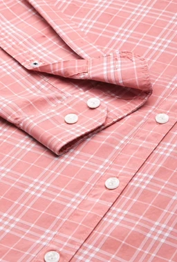 Louis Philippe Men's Slim Fit Premium Cotton Easy Care, Soft Handfeel Full Sleeve Checks Casual Shirt - 39, pink