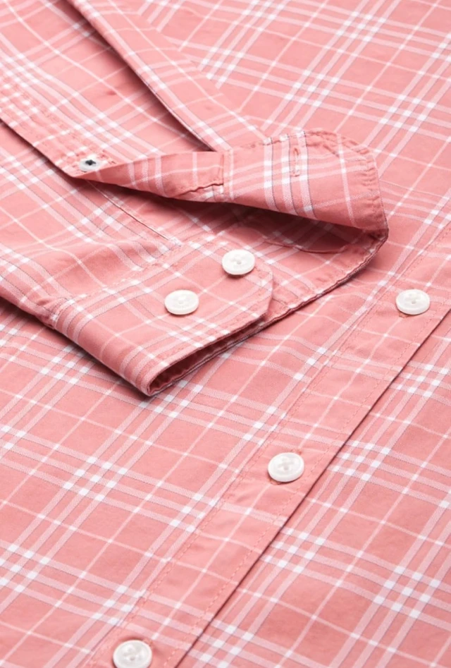 Louis Philippe Men's Slim Fit Premium Cotton Easy Care, Soft Handfeel Full Sleeve Checks Casual Shirt - 39, pink