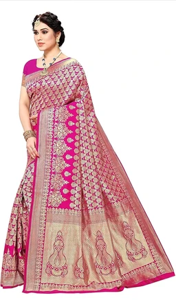 Yashika Women's Trendy Banarasi Kanjivaram Navy Color Art Silk Saree with Blouse Material - pink