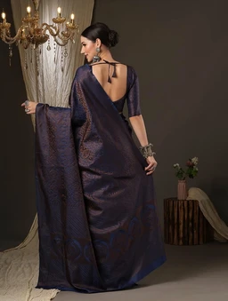 AKHILAM Women's Kanjivaram Pure Soft Silk Saree For Women Saree With Unstitched Blouse Piece |Soft banarasi saree for women|silk saree pure silk - Navy Blue