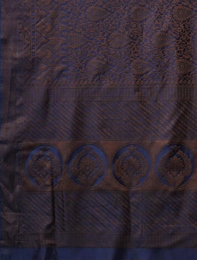 AKHILAM Women's Kanjivaram Pure Soft Silk Saree For Women Saree With Unstitched Blouse Piece |Soft banarasi saree for women|silk saree pure silk - Navy Blue