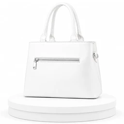 Women's White Handbag with Floral Embroidery, Bow Charm, Dual Handle, Crossbody Strap