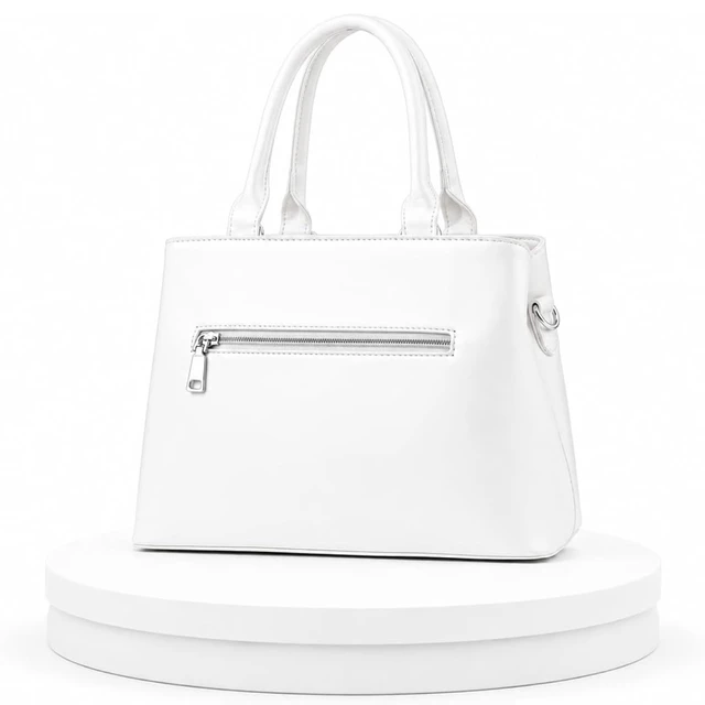 Women's White Handbag with Floral Embroidery, Bow Charm, Dual Handle, Crossbody Strap