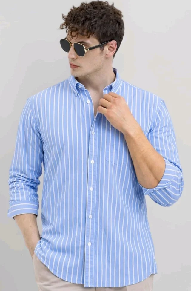 U TURN Men's Casual Printed Striped Stylish Latest Formal Shirt for Men | Cotton Mix 220 GSM - XL, Lightblue